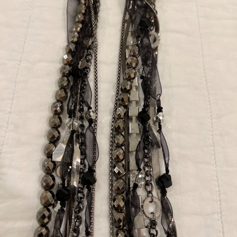 Chico's Joclynne Long Line Multi Strands Beads Rhinestone Chains Necklace - Picture 9 of 13